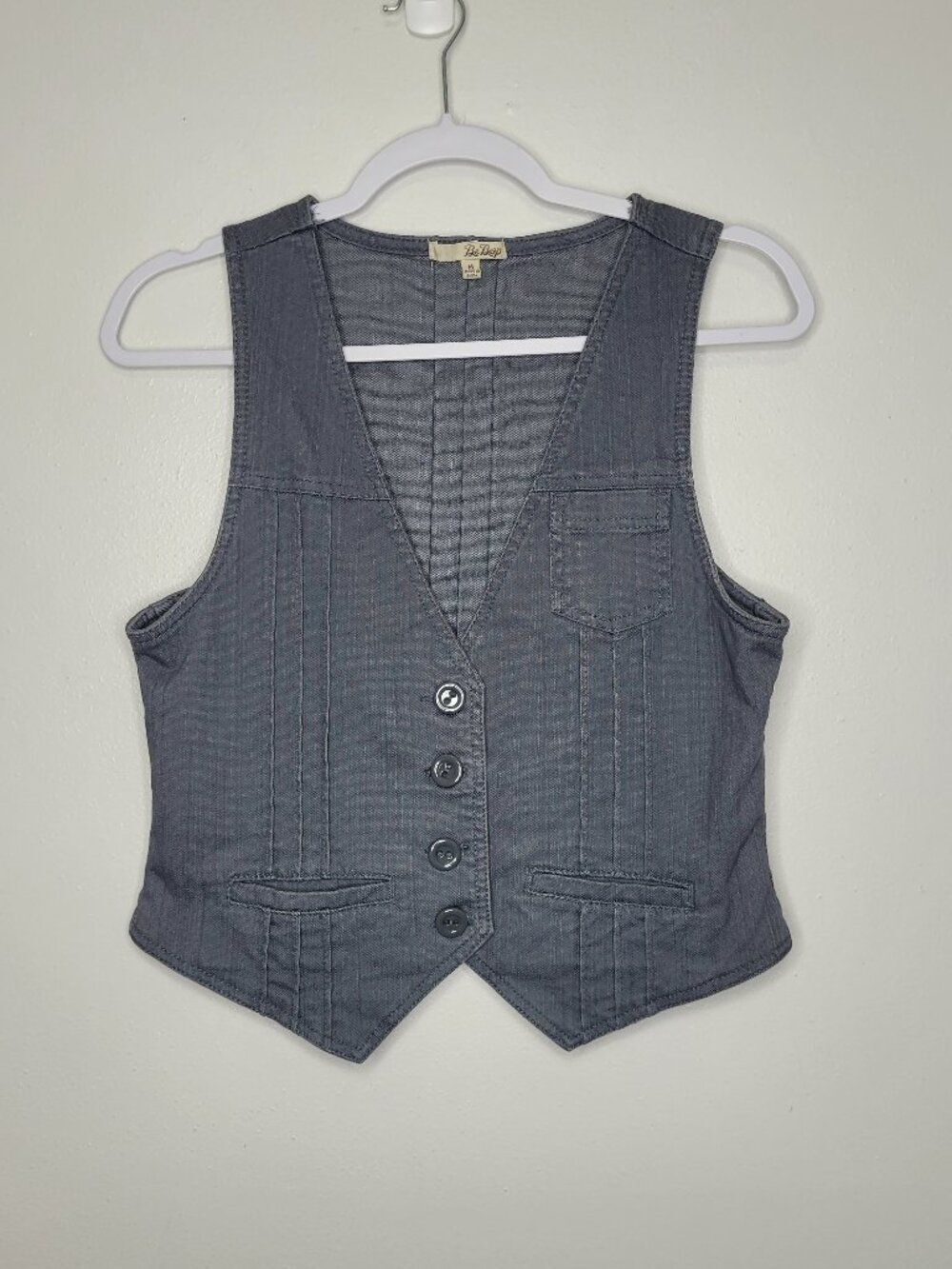 BeBop gray blue button front 2010s scene hipster slight crop vest size medium